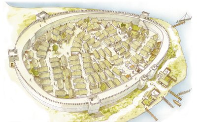 Greece. Polis (city) 8th century. Reconstruction by Fernando Aznar Cenamor